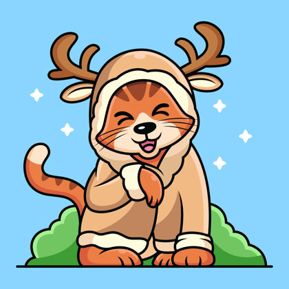 卡通鹿装猫卡通动物图标插图可爱欢呼绘画
