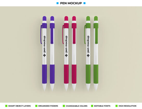 钢笔钢笔模型隔离软彩色背景三维渲染铅笔模型