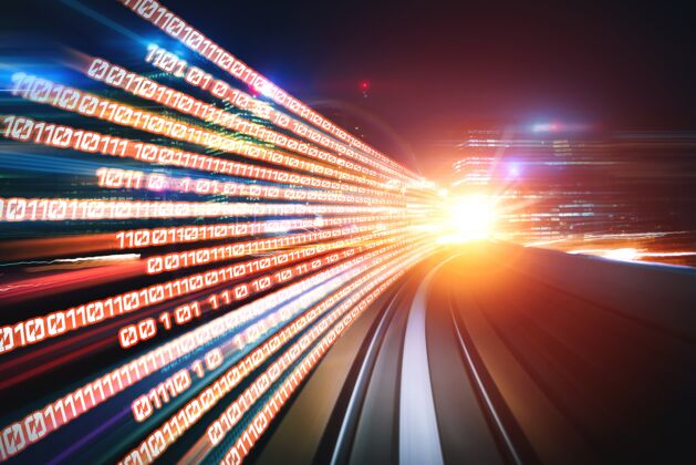 流量数字数据流在道路上与运动模糊创造视觉的快速传输互联网数据Fast