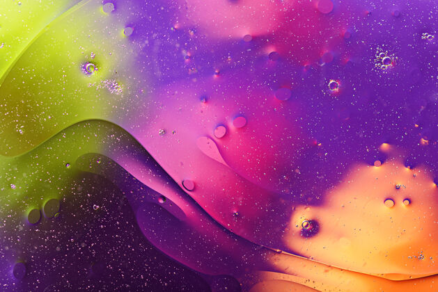彩色气泡 水面上的污渍 五颜六色的纹理效果水滴显微镜