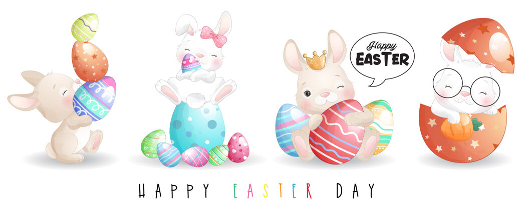 卡片可爱的涂鸦兔复活节快乐复活节复活节快乐兔子