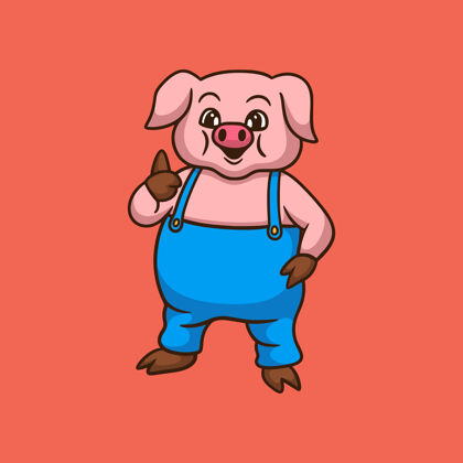 卡通卡通动物设计猪大拇指造型可爱猪农场竖起大拇指