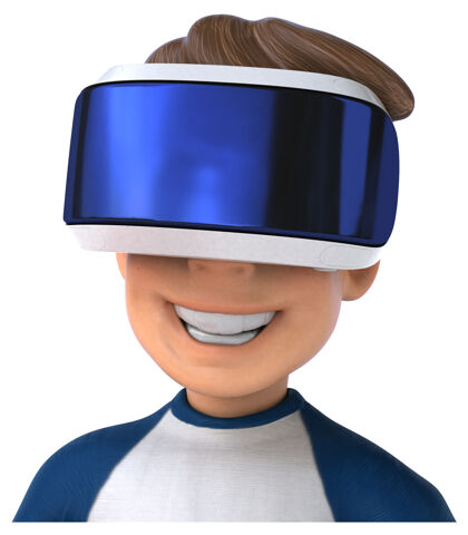 播放器有趣的卡通儿童与虚拟现实头盔插图体验设备现实