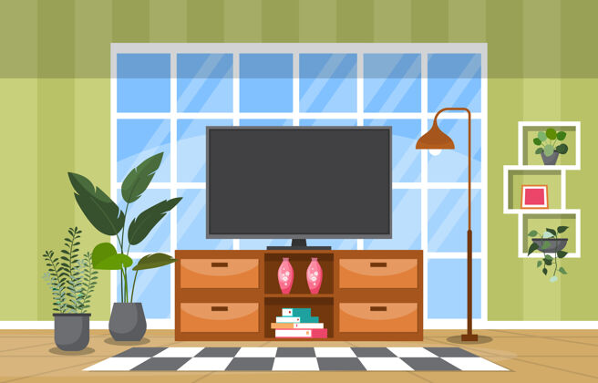 电视热带室内植物绿色室内装饰植物屏风室内显示器