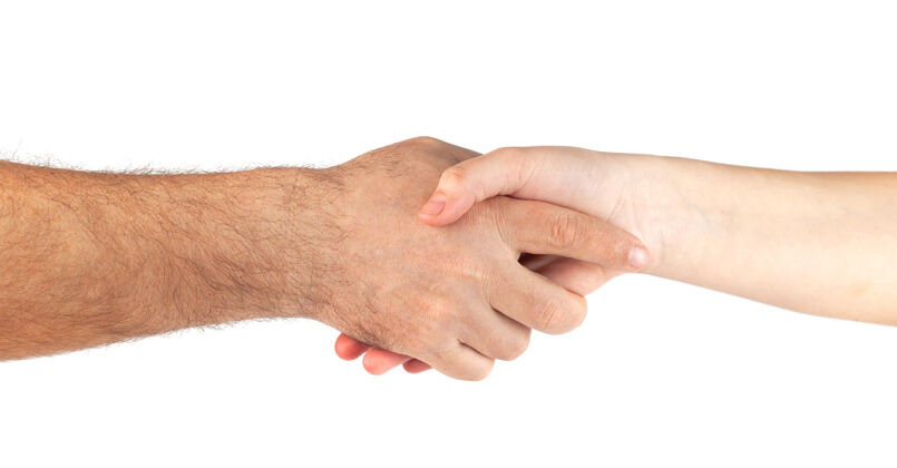 伙伴关系特写镜头里的人和白人握手男人握手协议