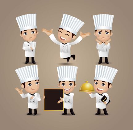 人职业-不同姿势的厨师厨师烹饪菜单餐厅