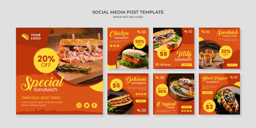 价格特别三明治社交媒体instagram帖子模板快餐横幅美食