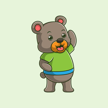 孩子气卡通可爱的熊挥手挥手平板动物