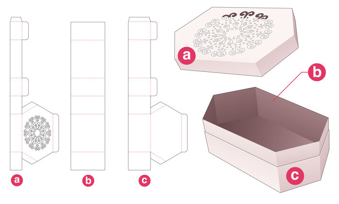 蓝图六角形盒子和盖子与模板曼荼罗模切模板升华空线