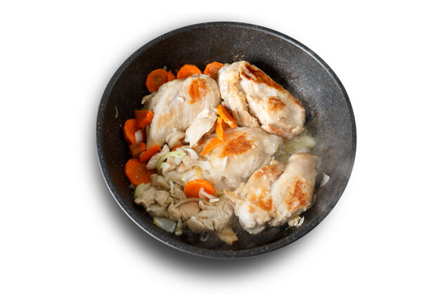 里脊把炸鸡胸肉片放在平底锅上隔成白色锅切片醇香