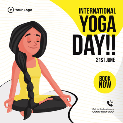 国际国际瑜伽日创意横幅设计女人锻炼灵活