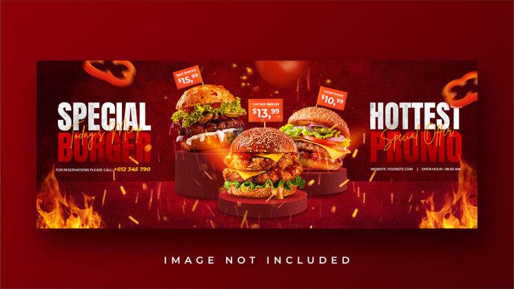 汉堡横幅汉堡食品菜单推广facebook封面横幅模板舞台番茄销售横幅