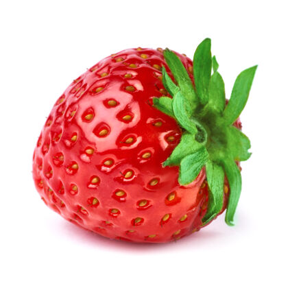 生动新鲜草莓隔离在白色闪亮草莓甜点