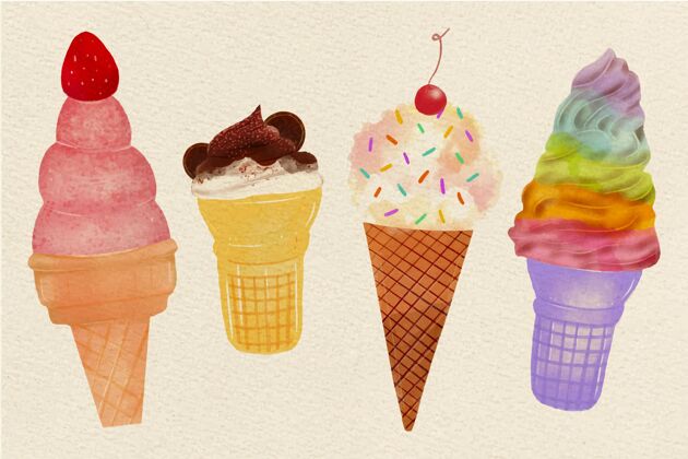 甜点手绘水彩画冰淇淋系列冷冻食品美味小吃