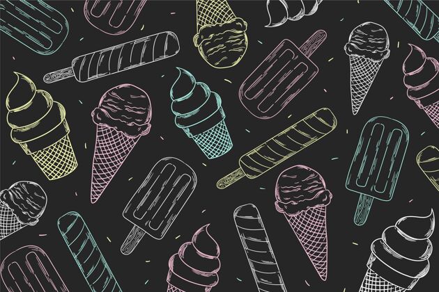 美味手绘冰淇淋黑板背景背景季节黑板