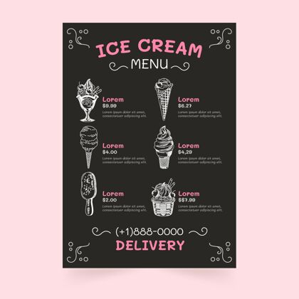 冰淇淋菜单手绘冰激凌黑板菜单模板黑板菜单美味餐厅