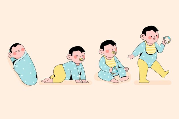 成长一个男婴插图的平面阶段成长平面插图男孩