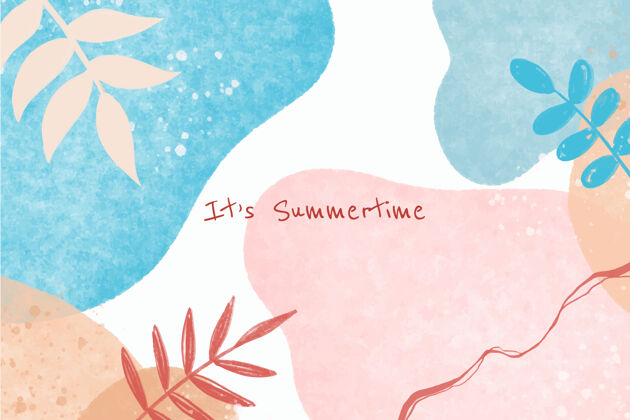 手绘夏天夏季手绘风格抽象树叶背景设计抽象风格夏天水彩画背景