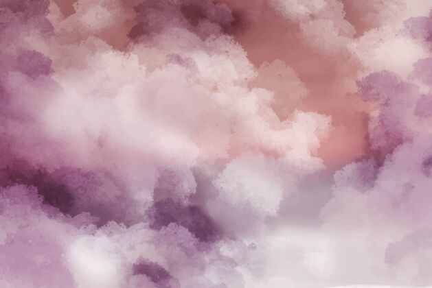 亚克力手绘水彩背景与天空和云的形状抽象素描染色