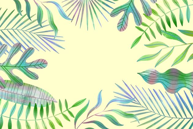 热带墙纸手绘水彩画热带树叶背景夏天热带树叶
