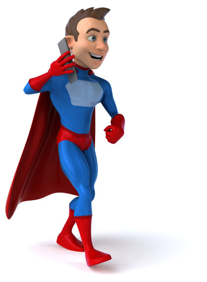 男人有趣的超级英雄三维插图超级手机人物