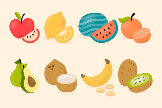 水果平面插图美味水果收藏平面设计有机健康