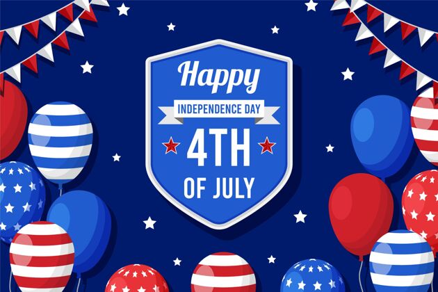 美国七月四日-独立日气球背景独立宣言平面设计7月4日