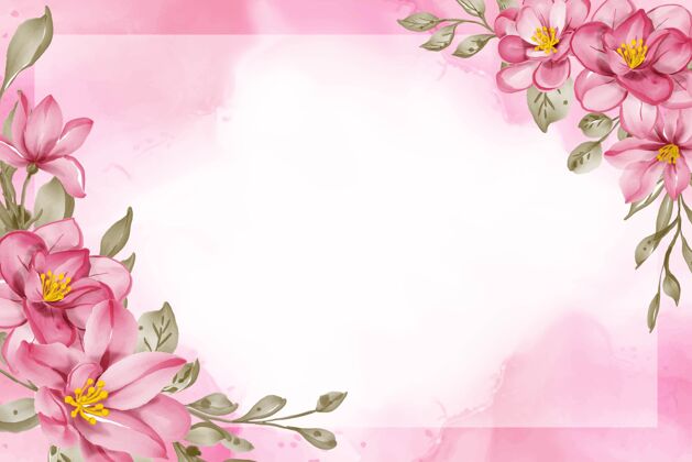 叶美丽的花朵粉色水彩框架背景开花水彩植物