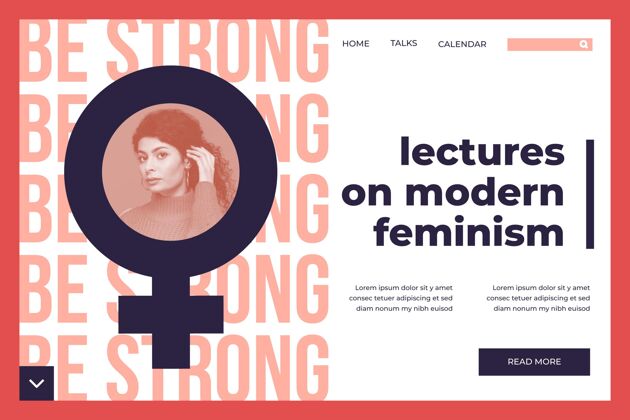 运动女权主义登陆页模板与照片主页女孩权力性别歧视