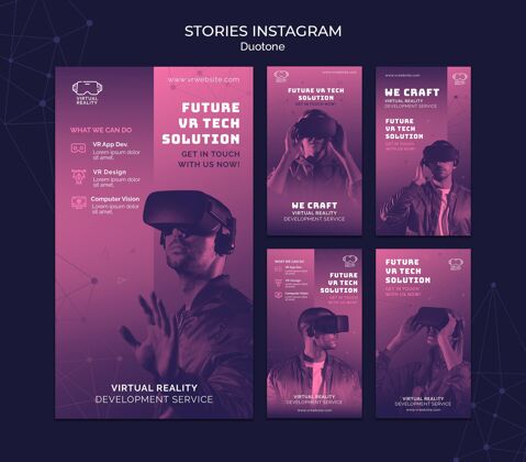 数字虚拟现实instagram故事模板在duotone场景虚拟Instagram
