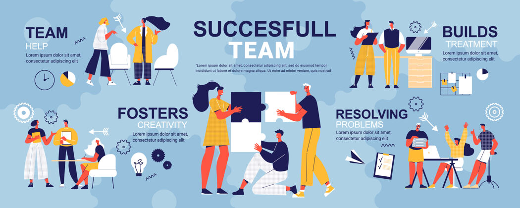 摘要成功的团队信息图目标人物和同事插图职业百分比发展