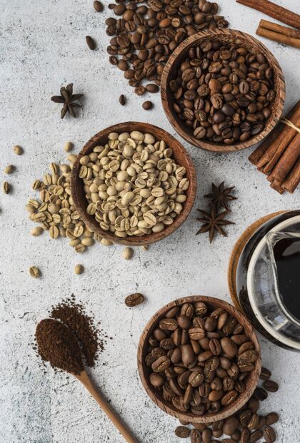 咖啡豆顶视图咖啡豆碗顶视图咖啡香料