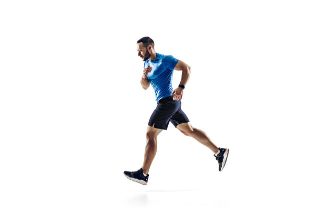 城市白种人职业男运动员 跑步训练孤立于白人背景耐力能量锻炼