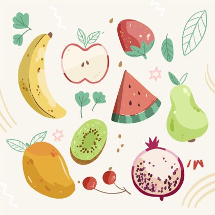 扁平设计手绘水果系列手绘美味包装
