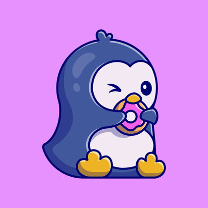 卡通可爱的企鹅吃甜甜圈卡通动物海洋北极