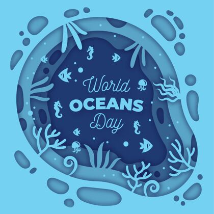海洋世界海洋日纸制插图生态系统庆典世界海洋日