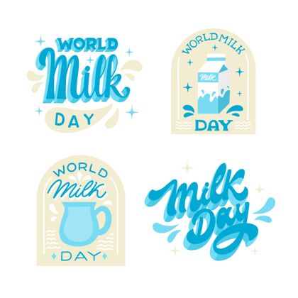 乳制品手绘世界牛奶日标签系列国际活动徽章