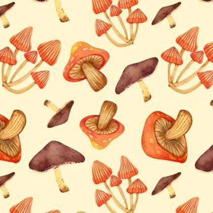装饰手绘水彩蘑菇图案蘑菇真菌主题