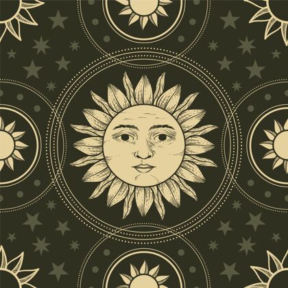 手绘雕刻手绘太阳图案面料背景材料