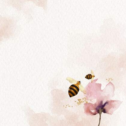 春天蜜蜂和花朵水彩背景花卉花朵水彩
