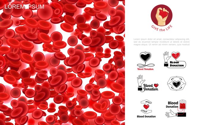风格献血概念用血红细胞或红细胞的写实风格插画 血现实红