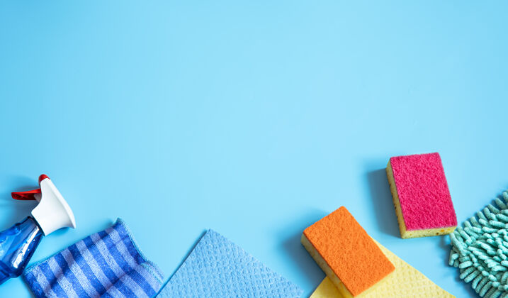 配件彩色合成海绵 抹布 手套和清洁剂的一般清洁平放一般组成产品