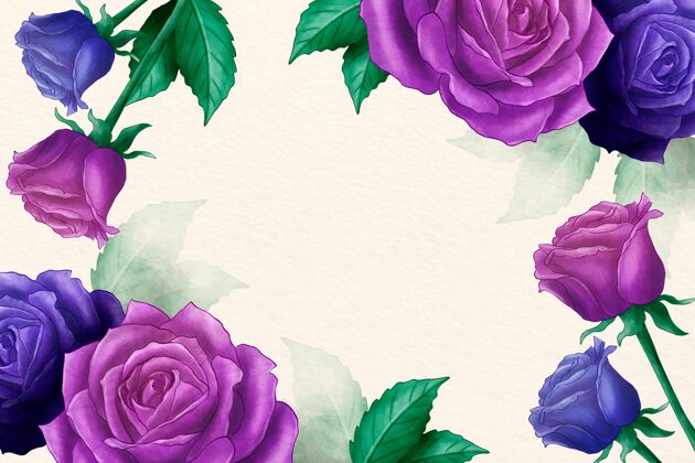 植物水彩花卉背景与玫瑰水彩墙纸花卉背景
