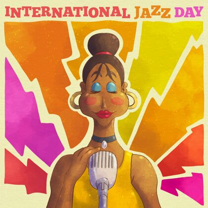 国际水彩国际爵士日插画庆典爵士乐音乐会活动