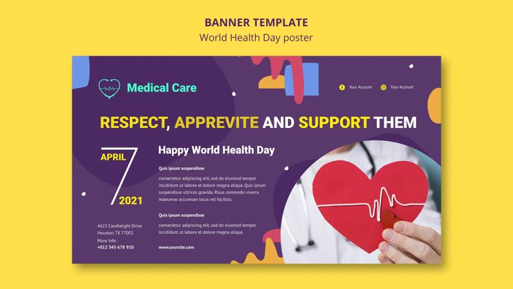 医疗保健世界卫生日横幅模板与照片健康国际医疗保健