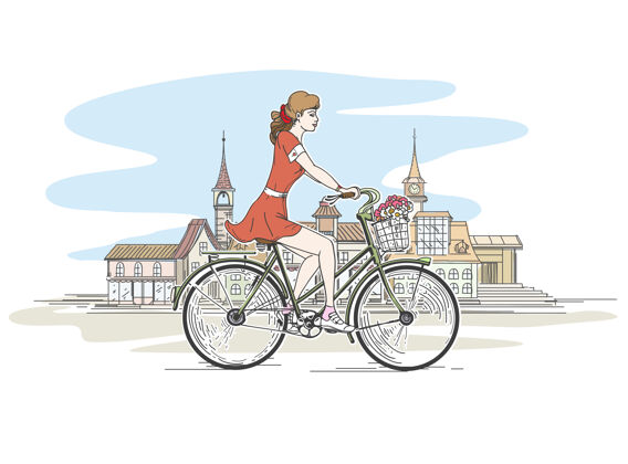 动作骑自行车的女孩运动服装女性