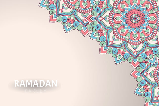 漩涡Ramadamkareem背景和曼荼罗装饰伊斯兰斋月东方