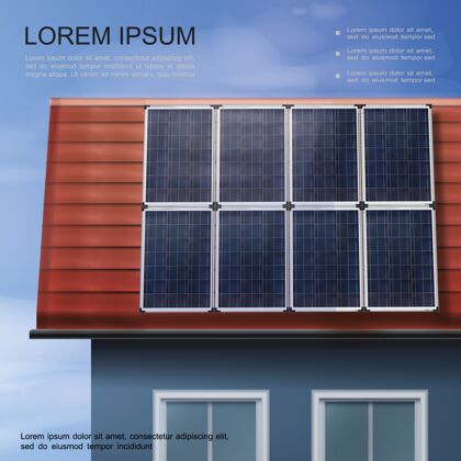 电力节能现代彩色海报与太阳能板屋顶上的生态房子在现实的风格太阳更新太阳能