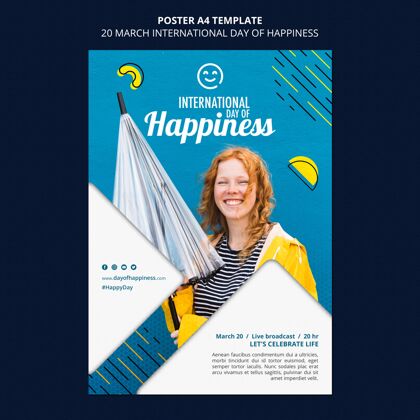 海报国际幸福日传单模板最快乐微笑快乐