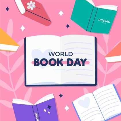 世界图书和版权日平面世界图书日插画国际庆典平面设计